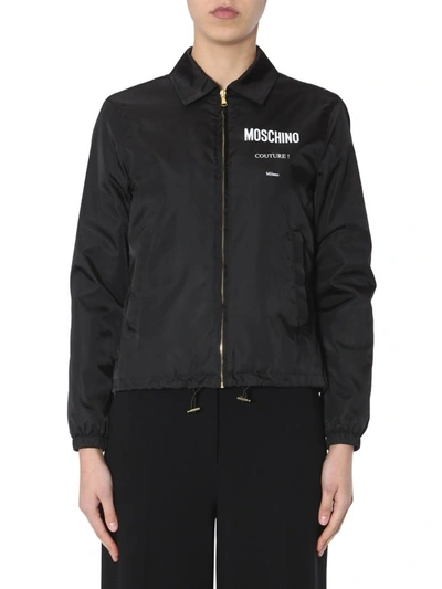 Moschino Bomber With Logo Print In Black