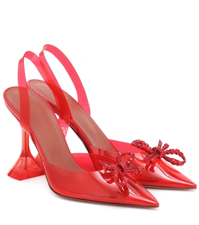 Amina Muaddi Rosie Glass Crystal-embellished Bow-detailed Pvc Slingback Pumps In Red