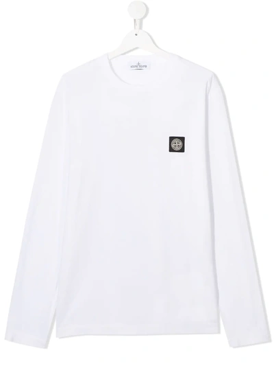 Stone Island Junior Teen Logo Patch Top In White