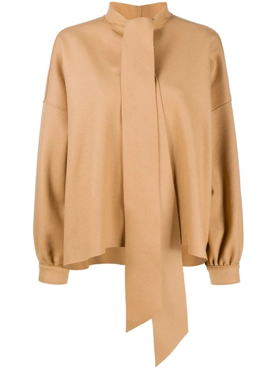 Jejia Pussy Bow Wool Blouse In Neutrals