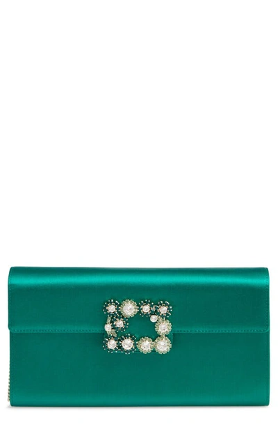 Roger Vivier Flower Buckle Satin Clutch In Granita