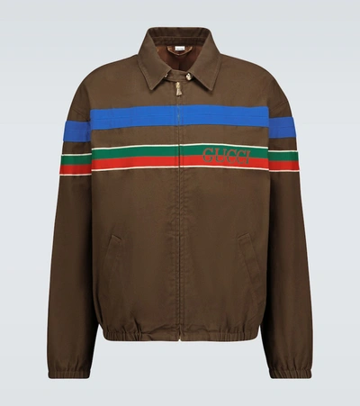 Gucci Webbing-trimmed Cotton-twill Bomber Jacket In Brown