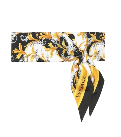 Versace Small Printed Twill Silk Scarf In Gold