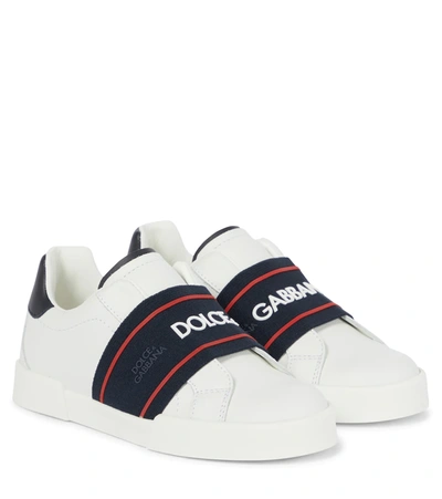 Dolce & Gabbana Kids' Leather Slip-on Sneakers W/ Logo Band In White
