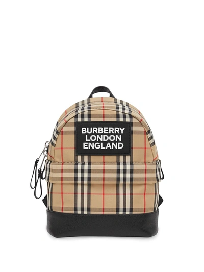 Burberry Kids' Vintage Check Logo-appliqué Backpack In Brown