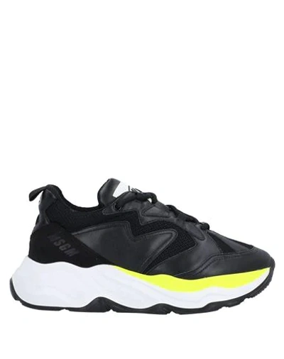 Msgm Chunky Sneakers In Black / Neon Yellow