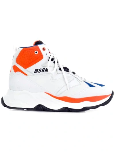 Msgm High Top Chunky Sneakers In White / Blue / Neon Orange