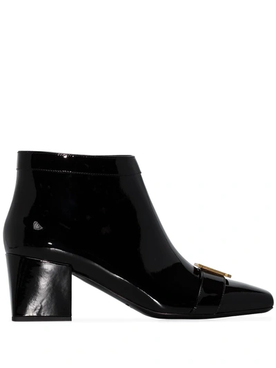 Balmain Black Rosy 55 Monogram Patent Leather Ankle Boots