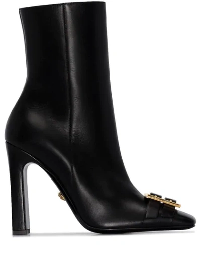 Versace Black 110 Square Toe Leather Boots