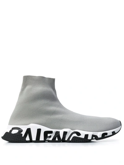 Balenciaga Speed Graffiti Sneakers In Grey