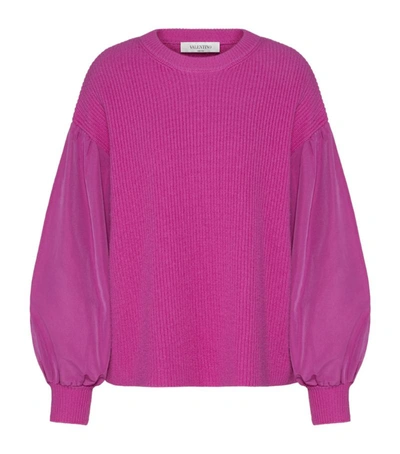 Valentino Wool-cashmere Blouson Sleeve Sweater In Creamy Berry