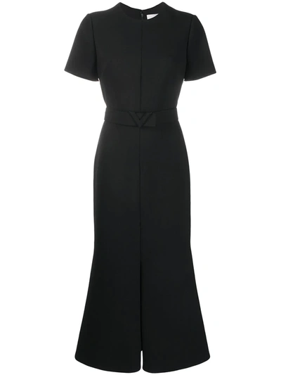 Valentino Belted Flared Cady Dress In Black