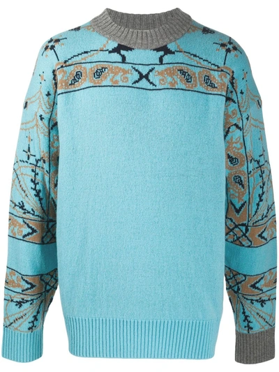Sacai Oversized Paisley Knit Jumper In Blue