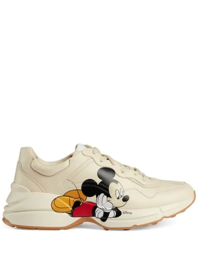 Gucci X Disney Rhyton Mickey Mouse Leather Trainers In White