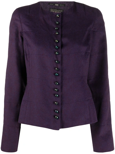 Pre-owned Gianfranco Ferre 1990s Collarless Slim-fit Jacket In Purple