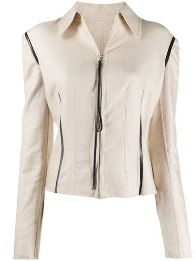 Pre-owned Gianfranco Ferre 1990s Zipped Slim-fit Jacket In Neutrals