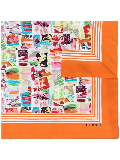 Pre-owned Chanel 1990s Abstract Print Scarf In Orange