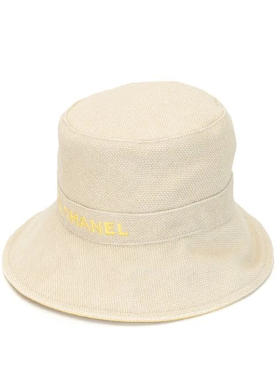 Pre-owned Chanel Sport Line Embroidered Logo Bucket Hat In White