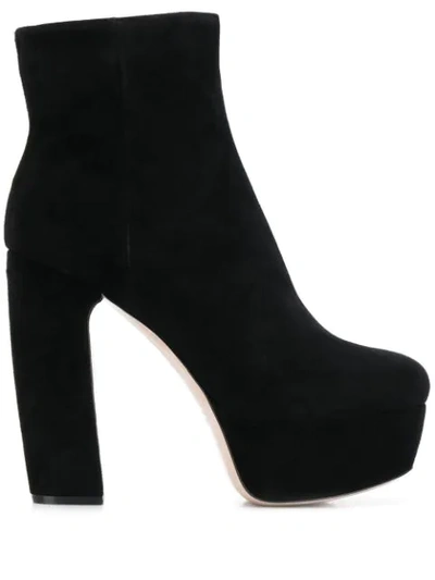 Miu Miu Suede Block-heel Platform Booties In Black
