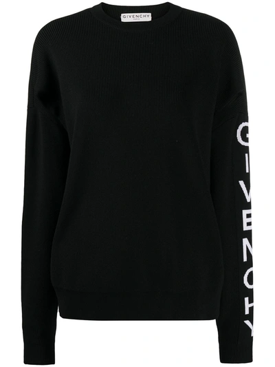 Givenchy Oversize Logo Wool Blend Knit Sweater In Black