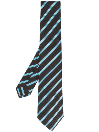 Kiton Striped Print Tie In Brown Teal