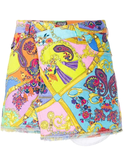Versace Jeans Couture Paisley Fantasy-print Mini Skirt In Blue
