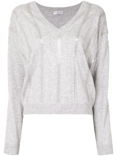 Brunello Cucinelli Sequin Embellished Cashmere Jumper In Grey