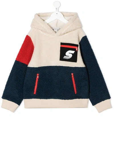 Stella Mccartney Kids' Logo Patch Textured Hoodie In Neutrals