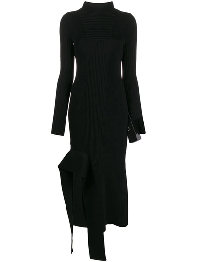 Off-white Asymmetric Long Knitted Dress In Black