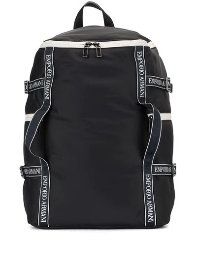 Emporio Armani Navy Blue Backpack With White Logo