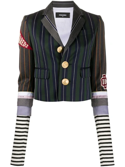 Dsquared2 Multi-striped Deconstructed Blazer In Grey