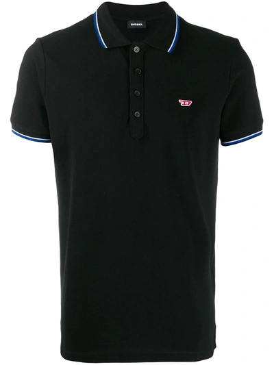 Diesel Logo-embroidered Cotton-piqué Polo Shirt In Black