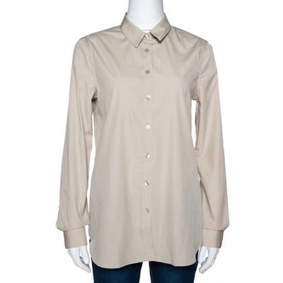 Pre-owned Burberry Stone Stretch Cotton Long Sleeve Shirt M In Beige