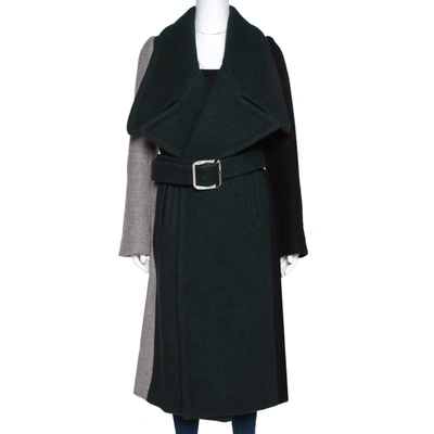 Pre-owned Chloé Chlo&eacute; Colorblock Wool Blend Belted Long Coat M In Green