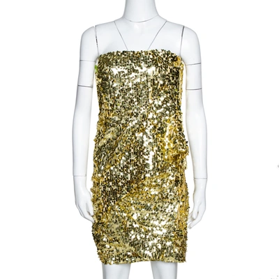 Pre-owned Givenchy Gold Sequined Strapless Bustier Dress S