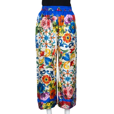 Pre-owned Dolce & Gabbana Blue Floral Print Silk Culottes S