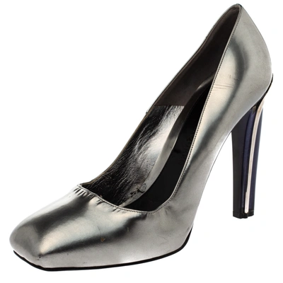 Pre-owned Alexander Mcqueen Silver Patent Leather Square Toe Pumps Size 41