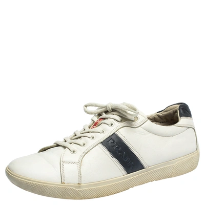 Pre-owned Prada White Leather Low Top Sneakers Size 42.5