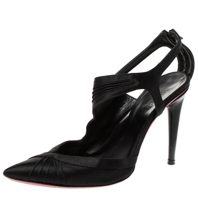 Pre-owned Gucci Black Pleated Satin Pointed Toe Sandals Size 35