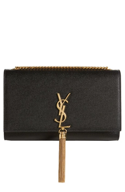 Saint Laurent Kate Small Ysl Monogram Grain De Poudre Crossbody Bag On Chain In Black