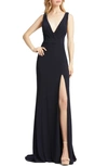 Mac Duggal Cowl Back Surplice Knit Gown In Midnight