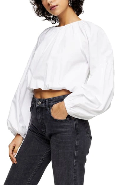 Topshop Bubble Hem Crop Blouse In White
