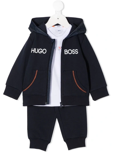 Hugo Boss Babies' Logo Tracksuit And T-shirt Set (1-12 Months) In Blue
