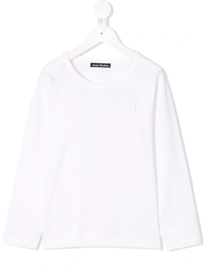 Acne Studios Kids' Mini Nash Face Long Sleeve T-shirt In White