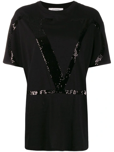 Valentino Vlogo Sequin-embellished T-shirt In Black