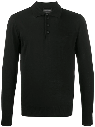 Emporio Armani Long Sleeve Polo Shirt In Black