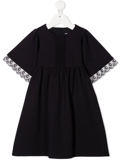Chloé Kids' Embroidered Trim Front Placket Dress In Blue