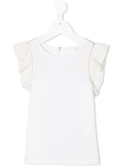Chloé Kids' Ruffled Sleeve T-shirt In White