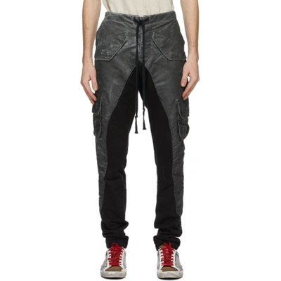 Greg Lauren Black Satin Washed 50/50 Cargo Pants