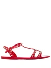 Valentino Garavani Rockstud Flat Sandals In Red